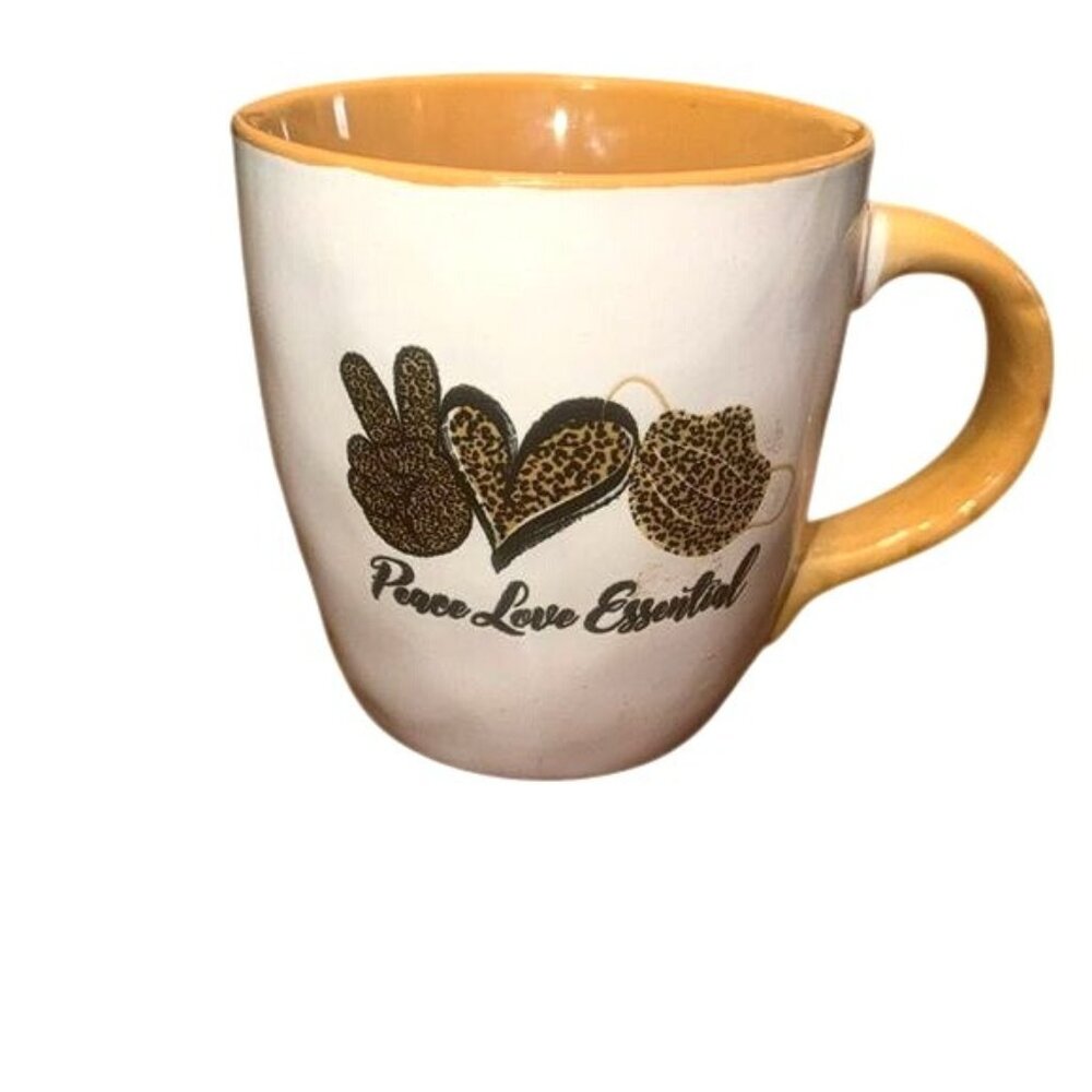 Peace Love Essential Home Essentials Beige & Yellow Ceramic Coffee Mug 12 Oz